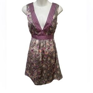 H&M Purple peacock print deep V-neck sleeveless dress size 6